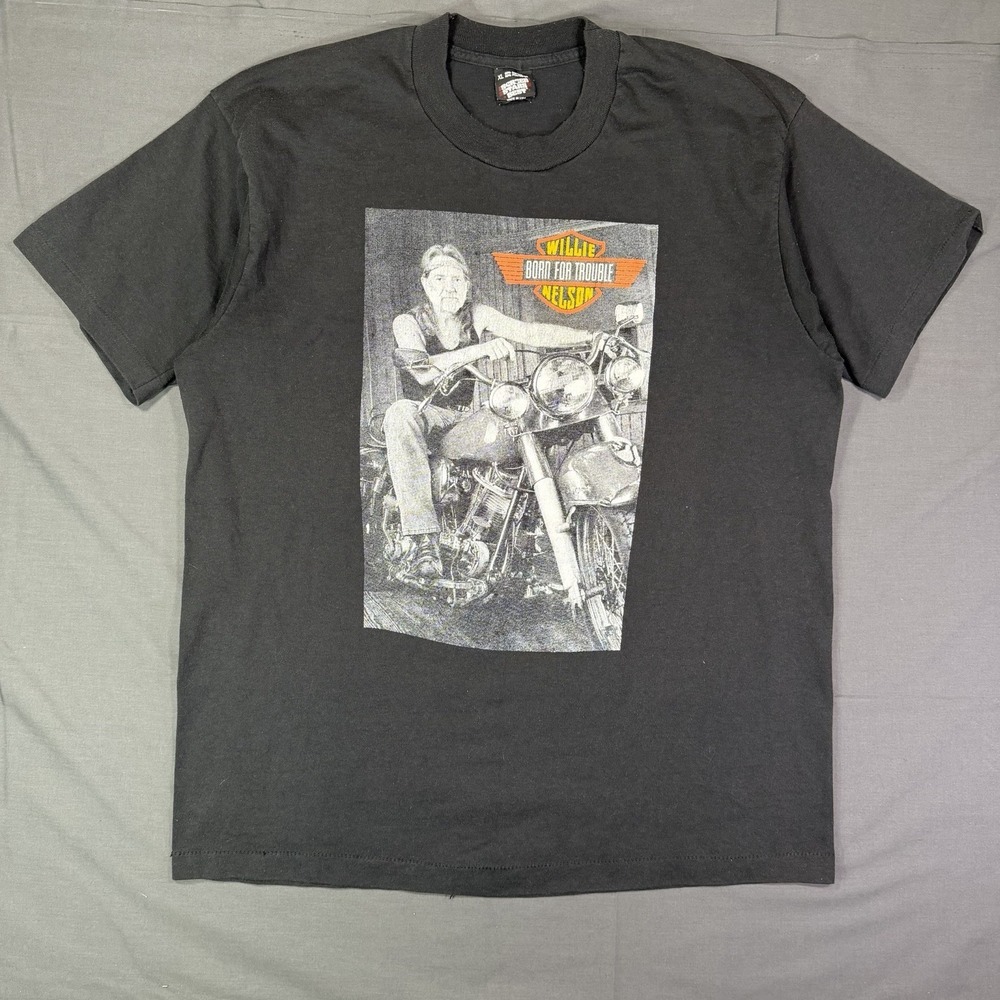Vintage Willie Nelson Born For Trouble Harley Motorcycle Country Music T Shirt